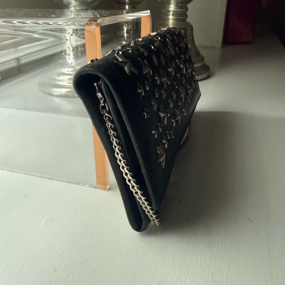. Jimmy Choo: Milla Black Star-Studded Leather Chain Clutch Wallet - Picture 7 of 10